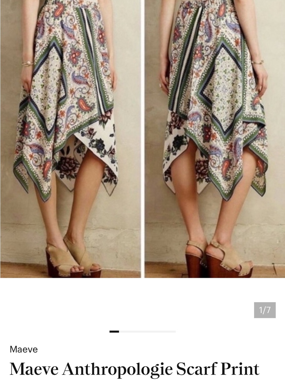 Anthropologie Maeve Floral Paisley Midi Skirt in Cream, Blue & Green Sz 8P